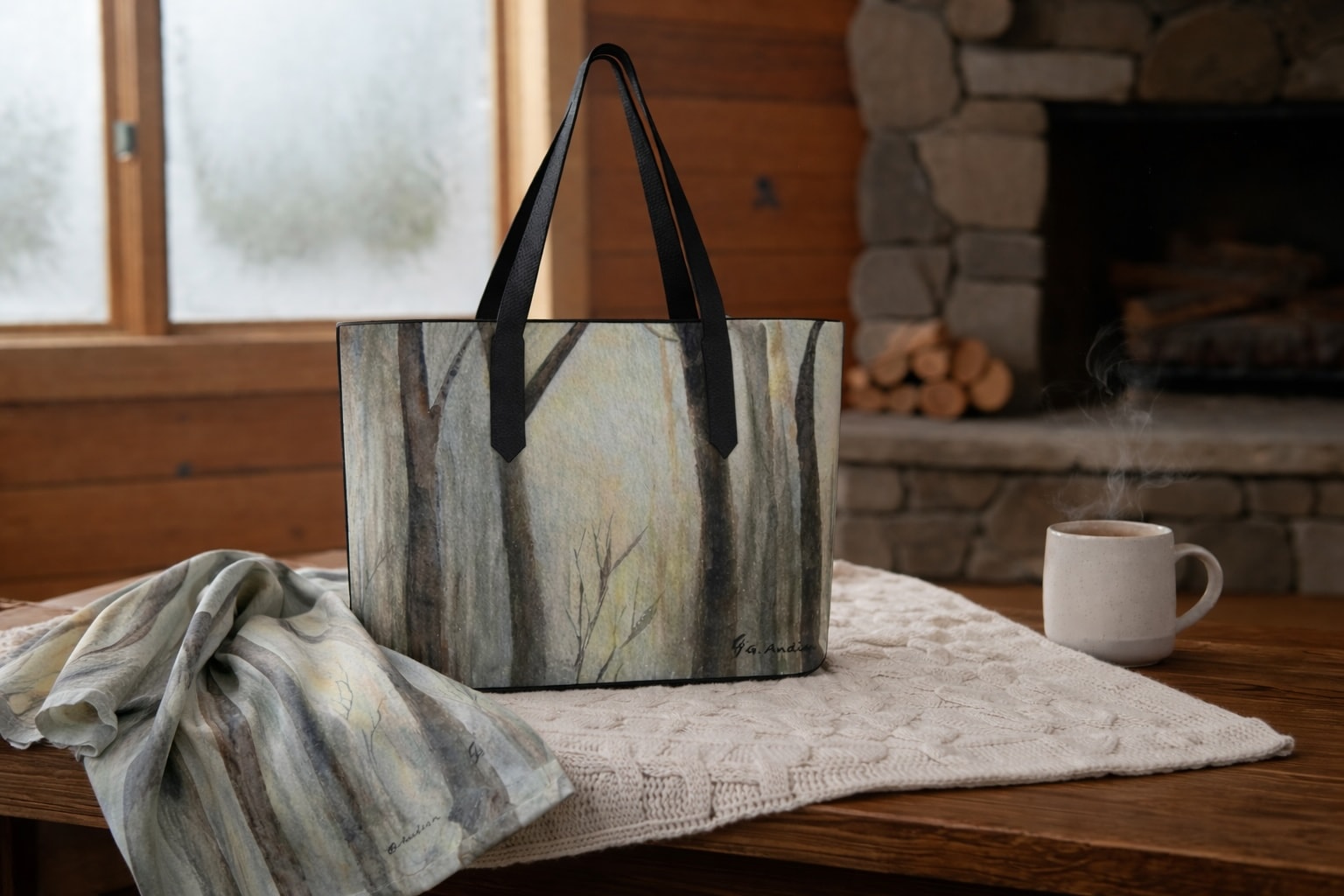 Willow Walk custom art printed vegan leather tote bag by Gloria Andison